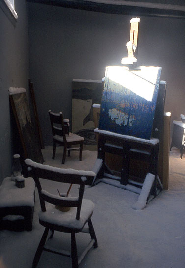 First Snow, 1998, view of interior of shack
