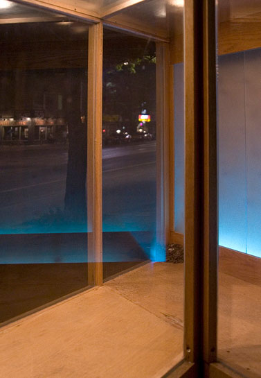 Vagabond Vitrine, 2010, view through exterior portion at night